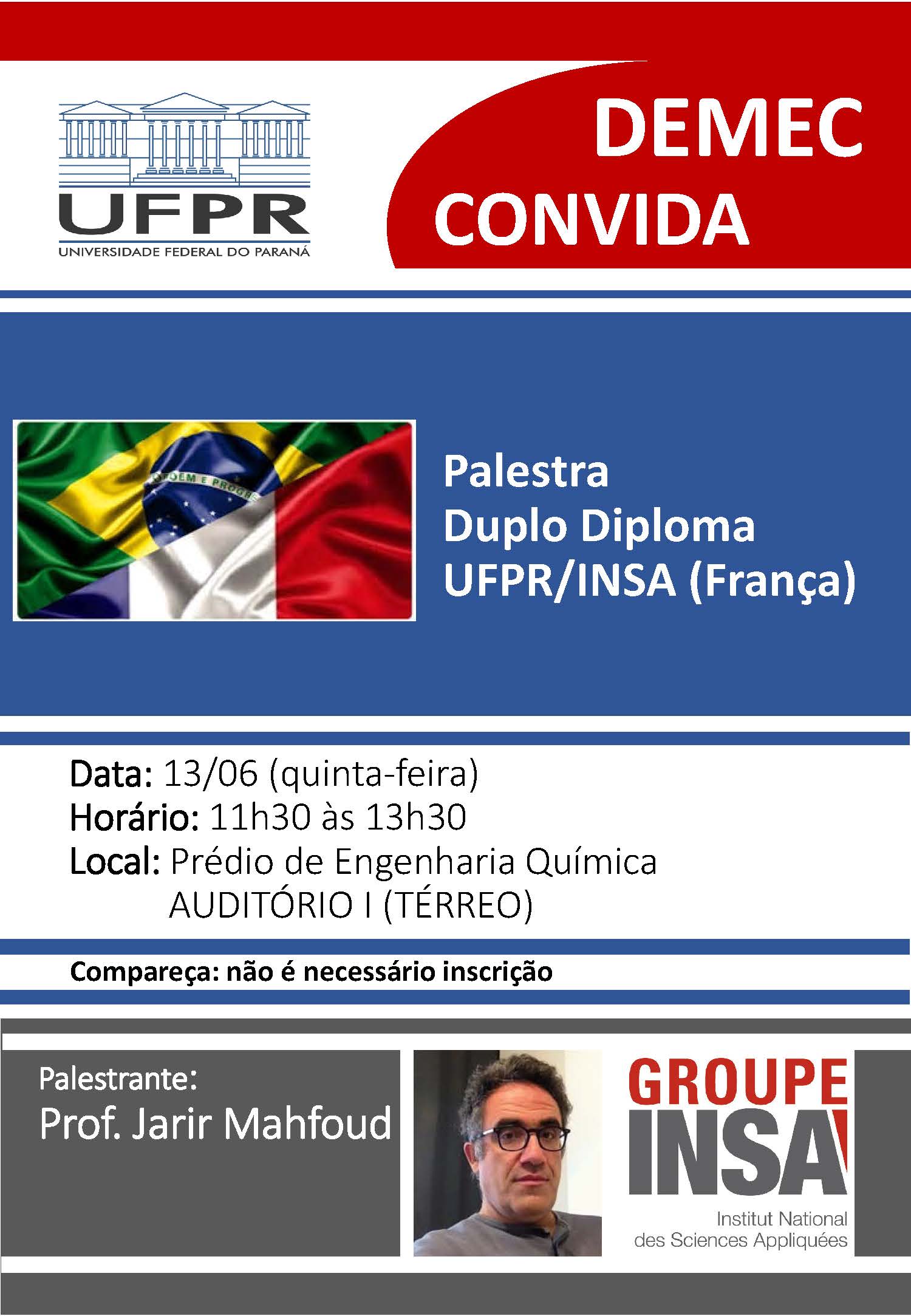 Cartaz Palestra Duplo Diploma UFPR/INSA